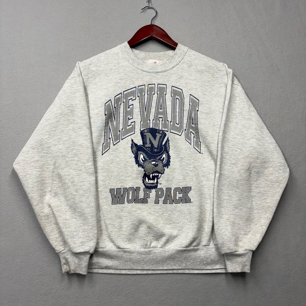Jerzees Sweatshirt Mens Large Gray Nevada Wolf Pack Vintage 90s Made In USA